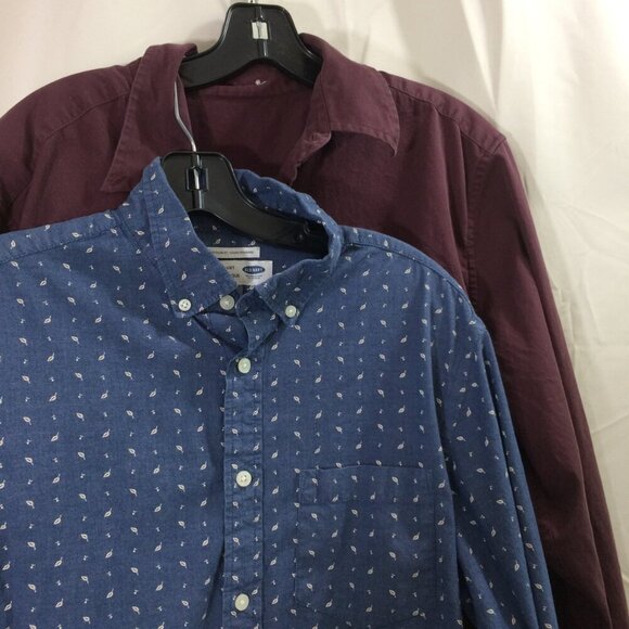 Lot 2 Mens Casual Button Down Shirts Eddie Bauer Old Navy Maroon Blue Medium - Picture 7 of 8
